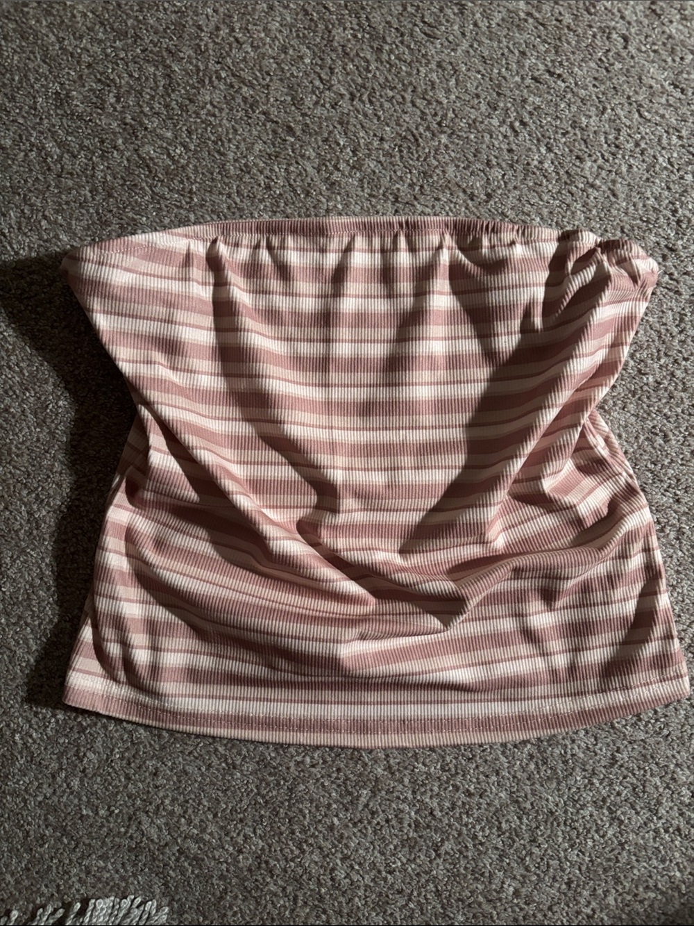 SHEIN Ribbed Strapless Tube Top in Pink & White